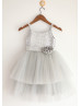 Silver Sequin Cupcake Tulle Flower Girl Dress